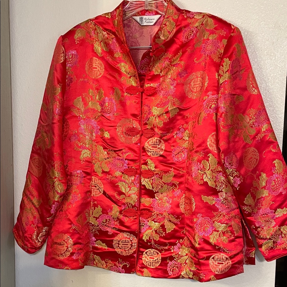 Elegant Red Floral Satin Blouse